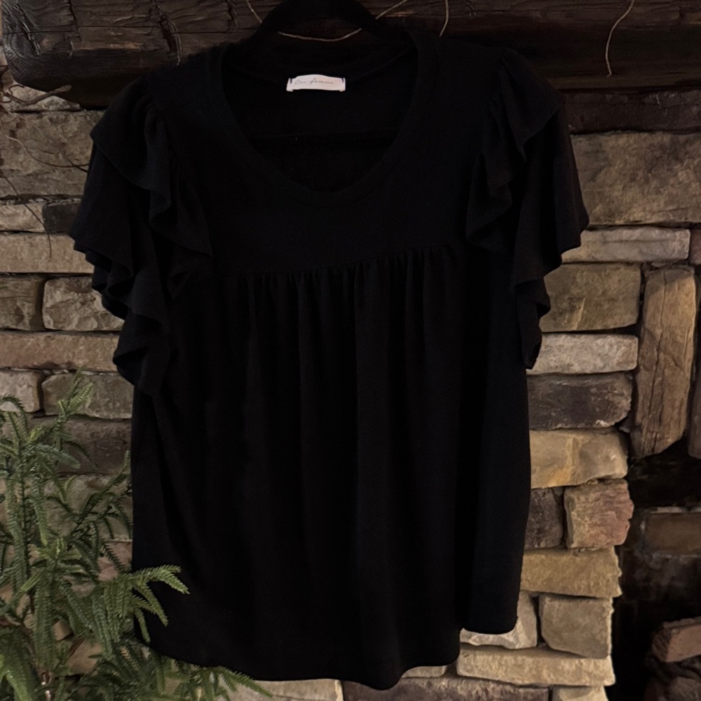 Ces Femme Black Ruffle Sleeve Blouse